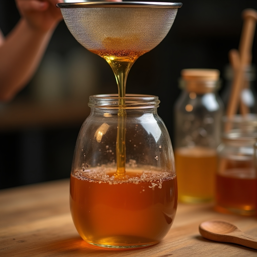 Processo di filtraggio del miele con filtro a maglie fini su decantatore